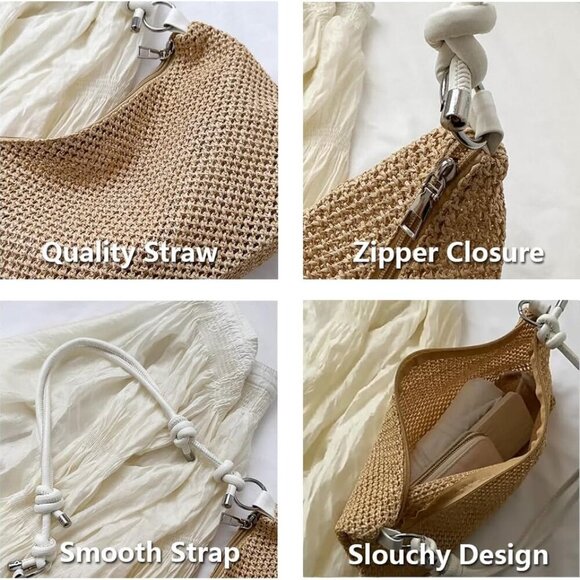 Elegant Summer Beach Tote in Woven Straw - Versatile Crossbody & Hobo Style - Picture 5 of 6